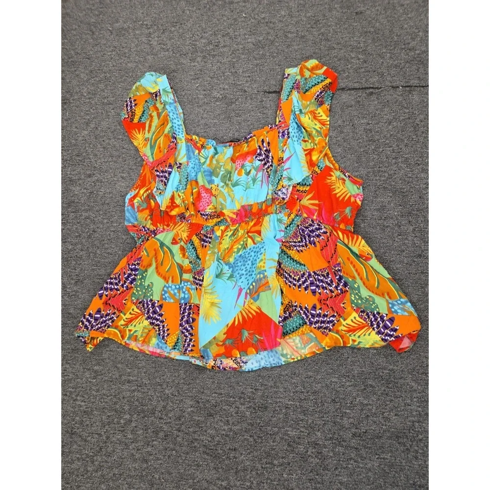 Rachel Zoe Size 3X Tropical Floral Print Top with Ruffle Cap Sleeves - Picture 8 of 8